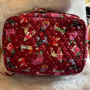 Vera Bradley Red Quilted Animal Print Cosmetic Bag - Holiday Hounds